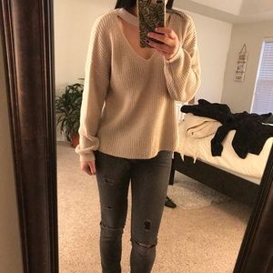 Forever21 choker neck sweater in beige, size s/m